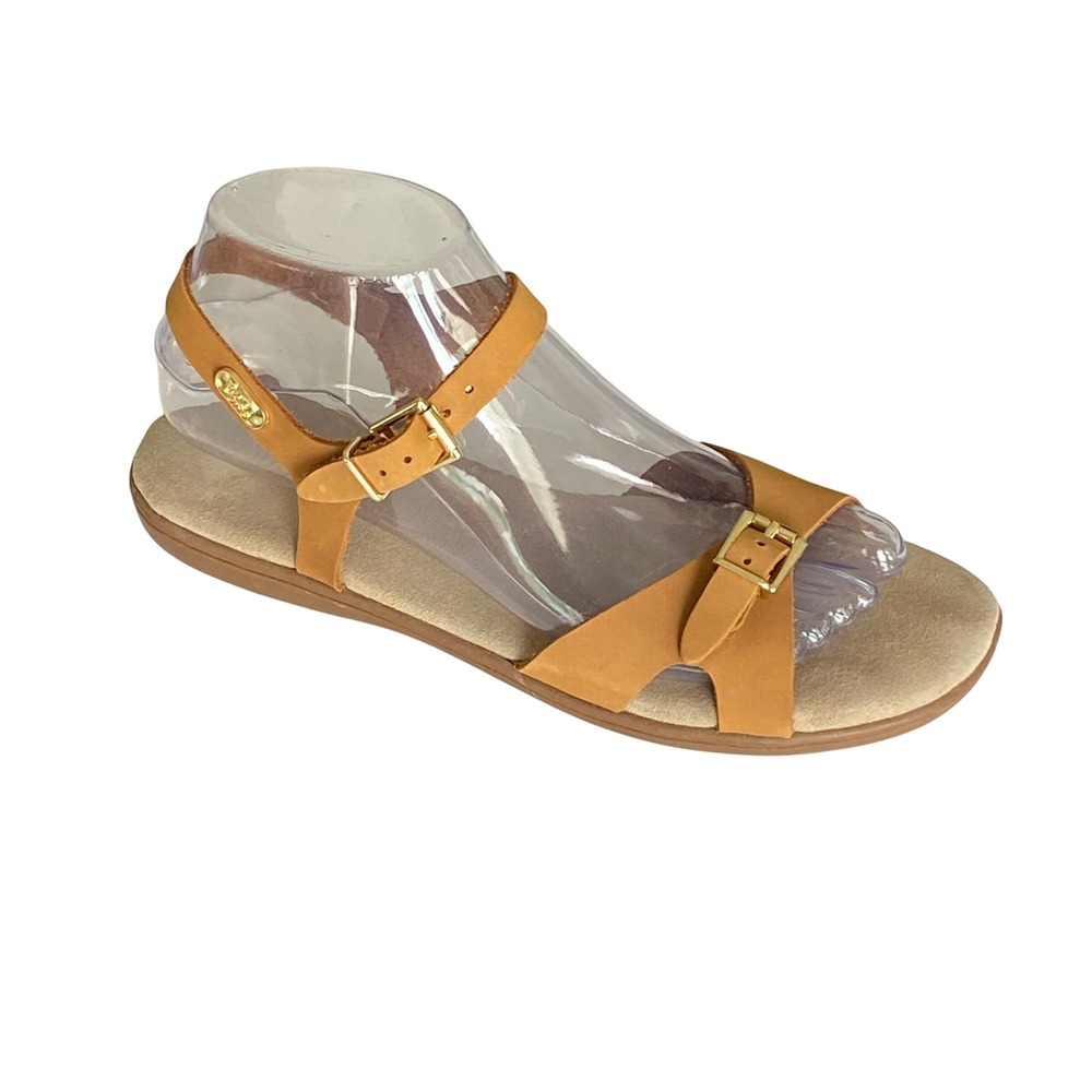 GH Bass Sunjuns Joanne Tan Leather Strappy Buckle Flat Sandals Womens 8M